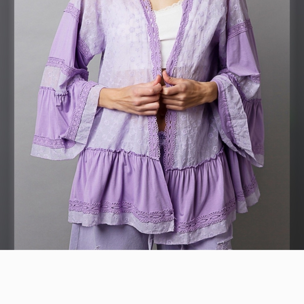Purple Ruffled Robe Top with Flared Sleeves